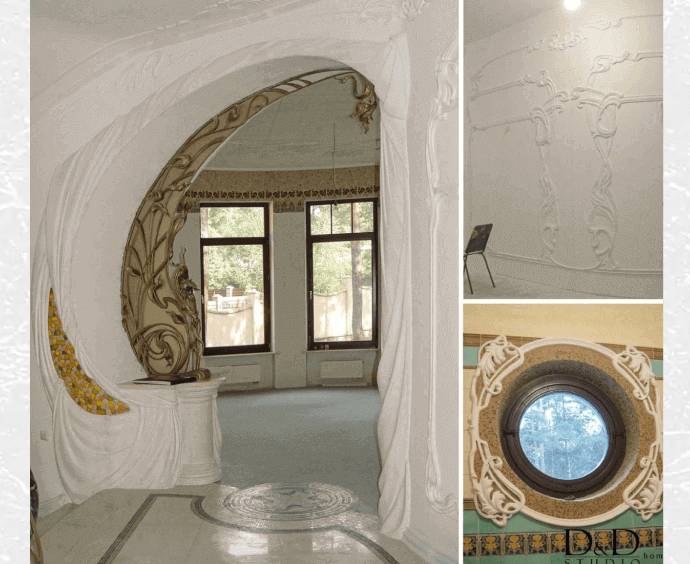Ліпнина в комбінації з лавою і смальтою в стилі Art Nouveau.